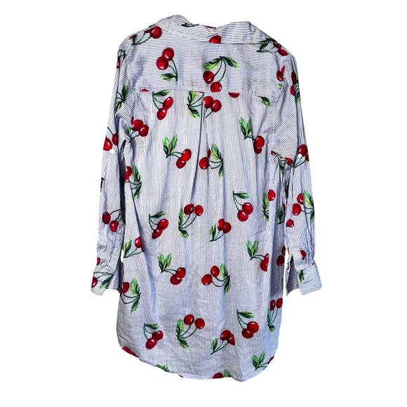 Violet Sky Blue Striped Cherry Print Half Button Top Size Medium - Picture 4 of 7